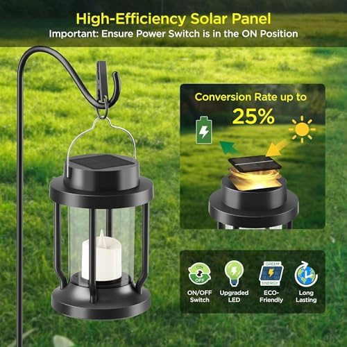 Solar Lantern Outdoor & Indoor Use – Hanging Solar Lights with Realistic Flickering Flameless Candle, Weatherproof for Gardens, Patios, Trees, and Lawns (Black, 1 Pack) - Image 4