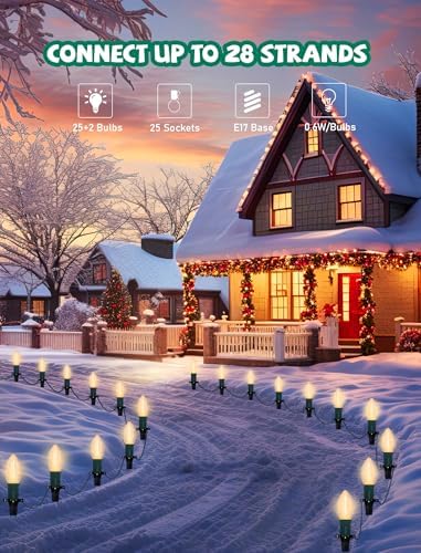 GOOTHY C9 Christmas Pathway Lights Outdoor 38Ft Connectable C9 LED Christmas String Lights with 25 LED Warm White Stakes Lights for Walkway Outdoor Yard Driveway Lawn Decorations - Image 4