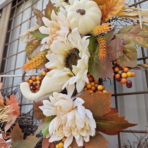 Artificial Fall Teardrop Swag Hanging Teardrop Swag Autumn Swags Fall Wreaths with Pumpkin Maple Leaves for Thanksgiving Fall Front Door Window Wall Porch Eaves Doorways Festivals Decor - Image 3