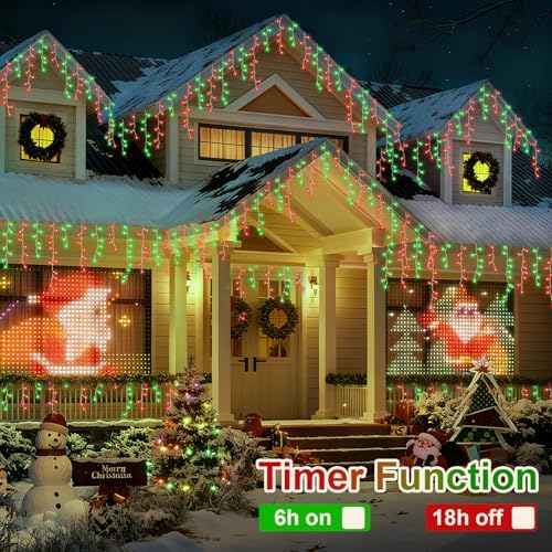 YEGUO 66ft 800 LED Red and Green Icicle Lights Outdoor Waterproof, 160 Drops Icicle String Lights Connectable, 8 Modes Icicle Christmas Lights with Memory Timer - Image 4