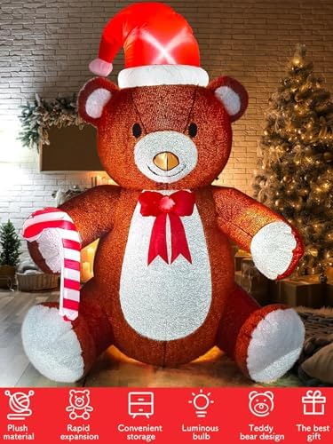 Kalolary 8FT Christmas Inflatable Fluffy Bear Yard Outdoor Decoration - Image 3