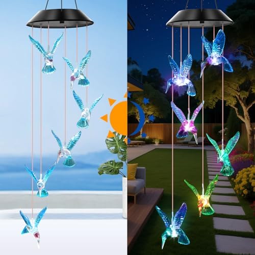 WENANA Solar Wind Chimes, Blue Hummingbird Gift for Mom - Image 3