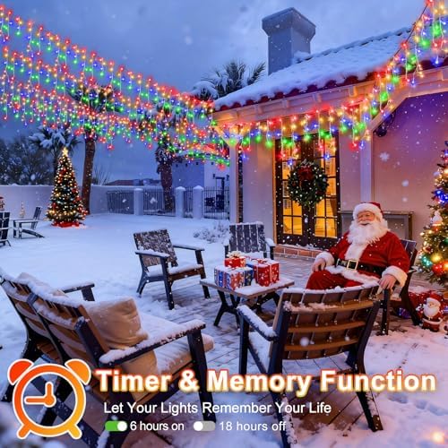 KNONEW Christmas Lights Outdoor Decorations 400 LED 33ft 8 Modes Curtain Fairy String Light with 75 Drops, Clear Wire LED String Light for Wedding Party Holiday Christmas Decorations Multicolor - Image 4