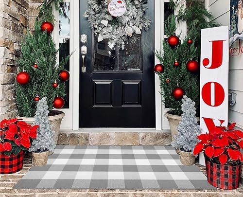 Grey and White Layered Doormat,27.5"x43.3"Cotton Woven Door Mat Outdoor - Image 4