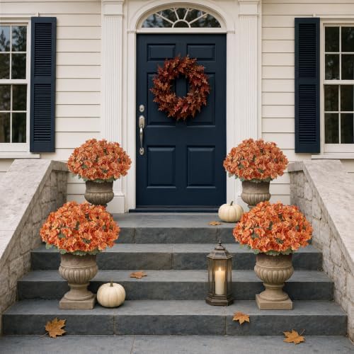 2Pcs Artificial Fall Azalea Flower Topiary Trees for Porch(Orange) - Image 3