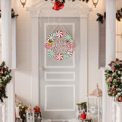 COCHIE Merry Christmas Decorations Xmas Peppermint Candy Cane Welcome Sign - Image 7