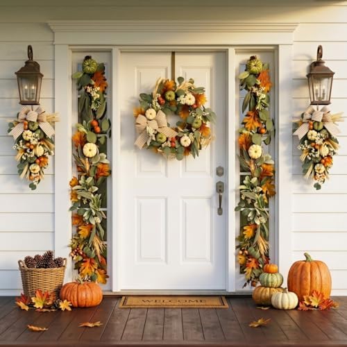 Valery Madelyn 9ft Fall Garland for Mantle with Pumpkins - Image 4