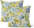 Blue Yellow Pillow Covers 16x16 Inch 2 Pcs Blue Hydrangea Floral Decor Throw Pillows Vintage Lemon Flower Seasonal Summer Outdoor Decoration Pillowcase Linen Cushion Cover for Couch Sofa by DAFENA