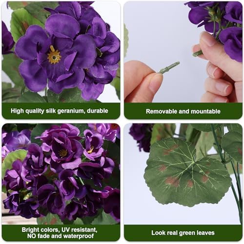 Artificial Geranium Fake Flowers for Outdoors Decoration, 6 Bundles Silk Geraniums Flower UV Resistant Look Real Faux Plants for Front Door Garden Porch Planter Patio Balcony Yard Indoor Home, Mix - Image 6