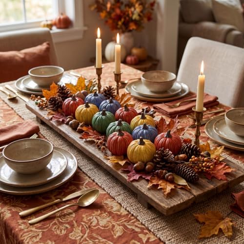 Geelin 12 Pcs Assorted Colors Rustic Fall Pumpkin Decor Resin Pumpkins for Thanksgiving Decorations Farmhouse Decorative Pumpkins 2.36" for Fall Home Decor Autumn Tabletop Centerpiece Harvest Wedding - Image 6