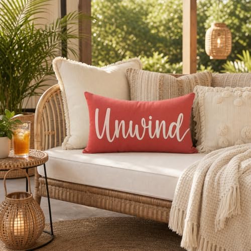 Relax Unwind Lumbar Throw Pillow Covers 12x20 Inch Set of 2, Coral - Image 7