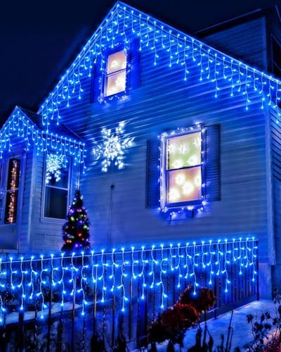 159 FT Blue Christmas Lights Outdoor, 1458 LED Waterproof Outside Christmas Lights Plug in, Timer & Memory, 8 Modes Fairy Lights with 324 Drops for House Eaves Yard Patio Wedding Decorations - Image 7