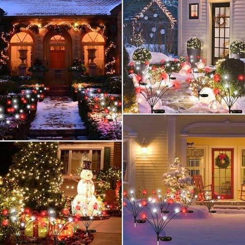 OZS 6Pack Total 48LED Solar Garden Lights Christmas Fairy Outdoor - Solar Firefly Lights Fairy Outdoor, Sway by Wind, Waterproof for Pathway Patio Yard Christmas Decorations(Red&White) - Image 3