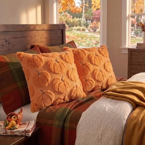 Fall Pillow Covers Pumpkin Fall Decor 20x20 Set of 2 Orange - Image 5