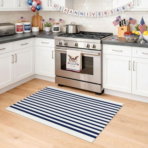 KILOCOCO Blue and White Striped Rug 2.3'x3.6' Washable Front Door Mat - Image 4