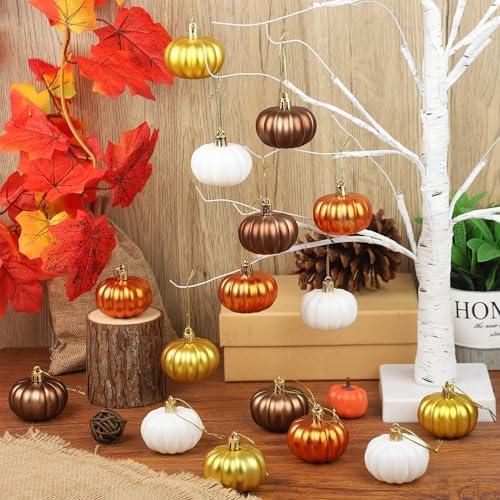 24 Pcs Pumpkin Hanging Ornaments Fall Mini Pumpkin Hanging Tree Ornaments Thanksgiving Pumpkin Ball Hanging Decorations for Fall Thanksgiving Harvest Home Tree Party Supplies - Image 4