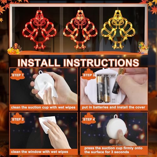 [Timer] 3 PCS Thanksgiving Turkey Fall Decorations Window Lights - Image 6
