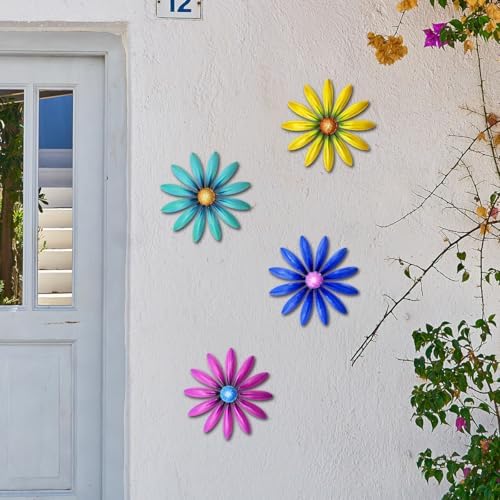 Giyyomtr Metal Flowers Wall Decor - 4pcs 6.2'' Metal Wall Art Hanging Decorations for Outdoor Fence Garden Yard Patio Exterior Wall Decor - Image 4