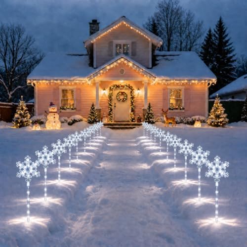 BRIGHTDECK Solar Christmas Snowflake Pathway Lights Outdoor Decor, 10 Pack - Image 7