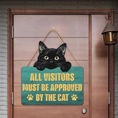 Funny Black Cat Wood Hanging Sign for Front Door, Cat Gifts House Welcome Sign - Image 2