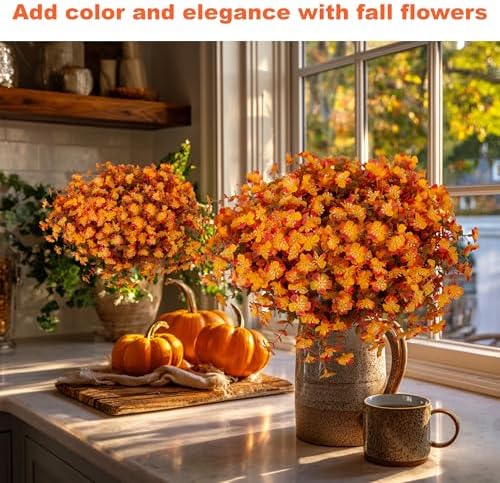 AXYLEX Artificial Fall Flowers Outdoor Fake Mums (RedOrangeYellow, 12) - Image 3