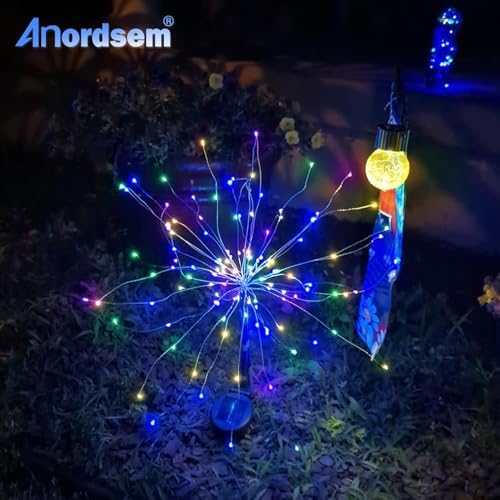 Anordsem Solar Garden Lights Outdoor: 120 LED Sparkler Fireworks Starburst Colorful Lighting - Waterproof DIY Dandelion Outside Yard Art Decorations - Gardening Gifts for Women Grandma - Image 2