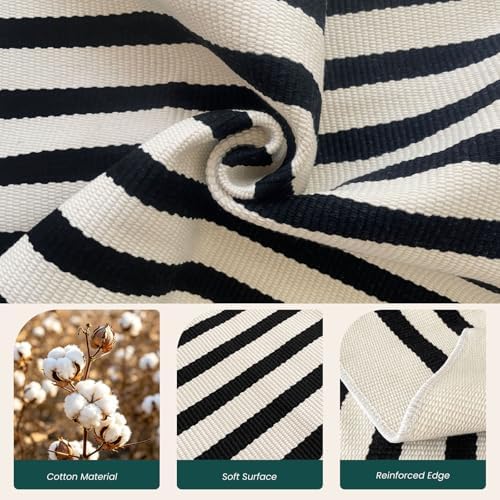 KOZYFLY Beige and Black Striped Rug 2x3 ft Front Door Mat Woven Cotton Rug - Image 5