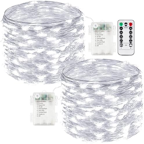 2 Pack Fairy Lights Battery Operated Twinkle Lights with Remote Cool White by EXF