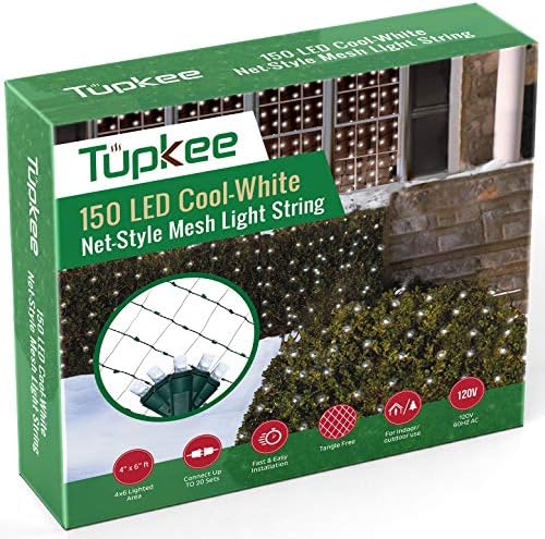 Christmas Light Net – 150 LED Cool-White Mesh Lights - 4 ft x 6 ft – Outdoor/Indoor – Net Lights for Bushes, Hedges or Trees by Tupkee