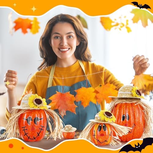 Geelin 7 Pcs Assorted Artificial Orange Pumpkins Harvest Decorative Faux Foam Pumpkins for Farmhouse Rustic Fall Thanksgiving Tabletop Centerpiece Mantel Shelf Kitchen Decoration - Image 6