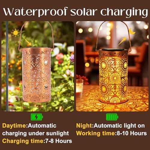 DIBIEECN Birthday Gifts for Women Mom Grandma Wife, Solar Lanterns Outdoor Waterproof, Metal Hanging Lights Garden Decor, LED Decorative Lantern for Patio Porch Backyard, Sunflower, 1 Pack - Image 3