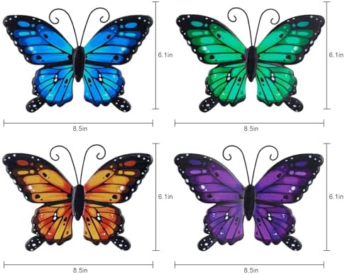hogardeck Metal Butterfly Wall Decor, 4 PCS Multicolor Butterfly Spring Decor for Indoor Outdoor, Decorative Hanging Wall Art for Kitchen, Living Room, Porch, Garden, Yard - Image 3