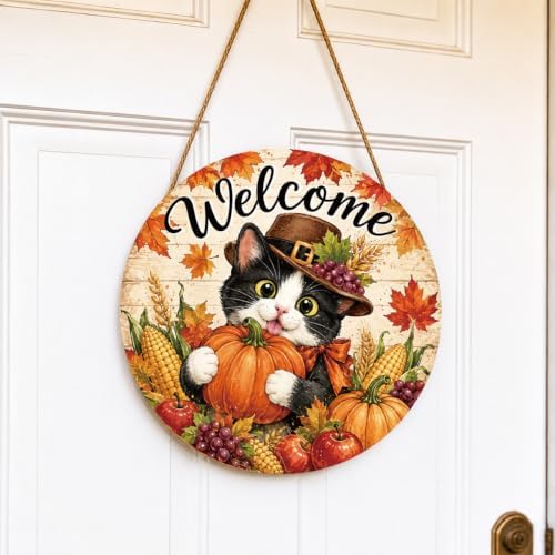 Fall Door Decor Wooden Cat Welcome Sign for Front Door by Unknown