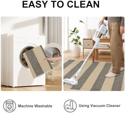 OJIA Tan Washable Outdoor Rugs 3'x5' Front Door Mat Porch Rug Patio Decor - Image 4