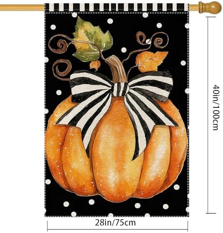 Fall Garden Flag Polka Dots Bowknot Pumpkin Garden Flags For Outside Burlap Decor, Thanksgiving 28X40 Inch Double Sided Vertical Autumn Decor Patio Lawn Yard Outdoor Decoration - Image 3