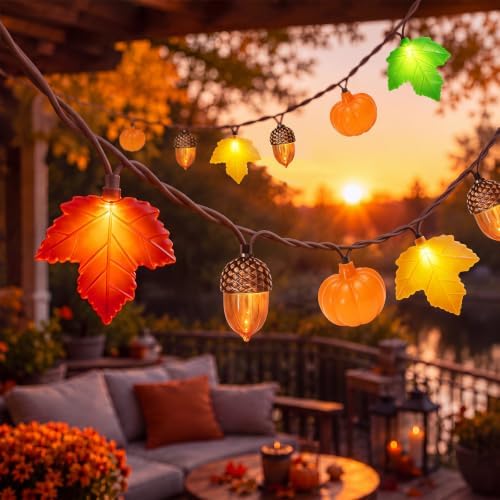 Fall Decor String Lights, 8.5FT 10 LED Thanksgiving Lights Outdoor Plug in by Oviejo