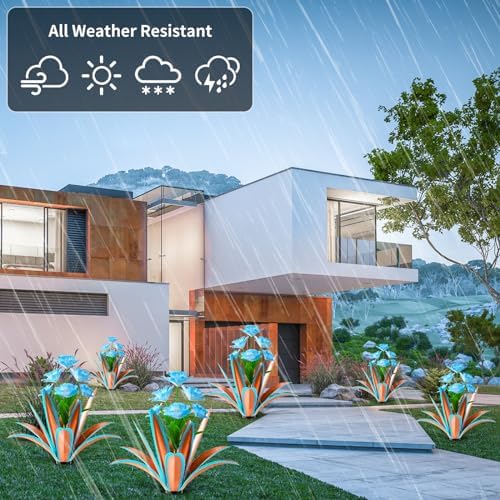 TOMBABY Huge Metal Agave Plants Outdoor Decoration Outdoor Garden Decorated with Flowers Mexican Yard Art Plant Garden Gift (Blue 2 Pack) - Image 3