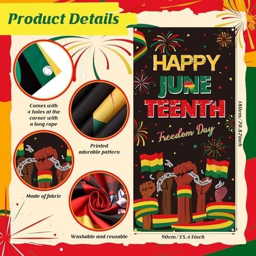 Oudain 3 Pack Juneteenth Decorations Happy Juneteenth Banner June 19th Porch Banner Hanging Door Sign Independence Day Freedom Day Decor African Afro American Festival Celebration Supplies - Image 5