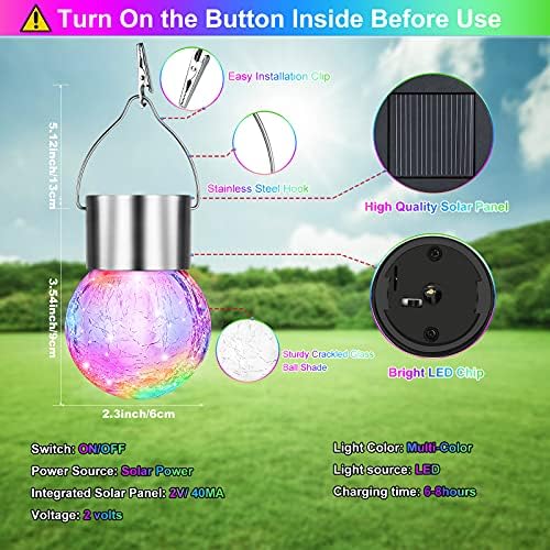 12Pack Outdoor Hanging Solar Lights, Cracked Glass Ball Lights, Multicolor - Image 6