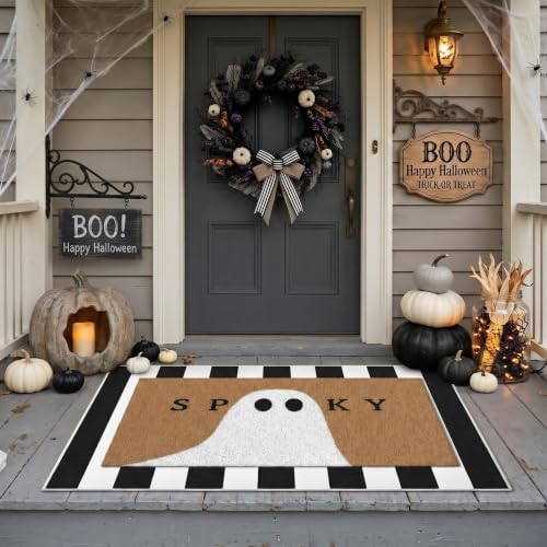 Tinideya 2 Pcs Halloween Door Mat Outdoor Layered Spooky Ghost Welcome Mat - Image 4