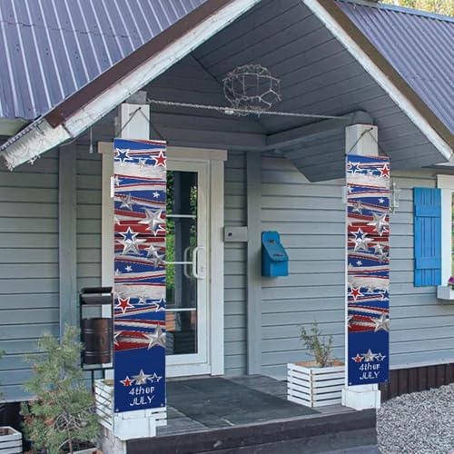 doginthehole 4th of July Decorations Door Banners 2pcs Outdoor Patriotic Memorial Day Decor Independence Day Hanging American Flag and Banner Stars and Stripes Porch Sign Party Supplies Red White Blue - Image 4