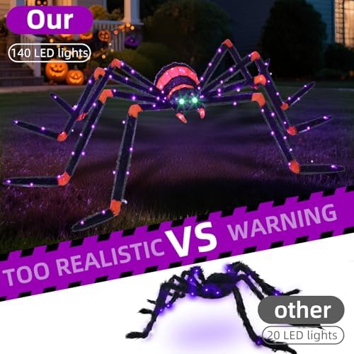 HOYECHI Halloween Decorations Giant Spider 6.8ft - Big Spider Holiday Decor Outdoor, Light Up Spider with 115 LED Lights for Front Yard Porch Gardens Party Outside Halloween Decorations - Black - Image 3