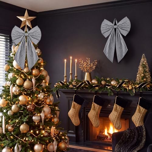 Suncalla 2 Pcs Black White Christmas Gingham Wreath Bows 18'' x 12'' - Image 3