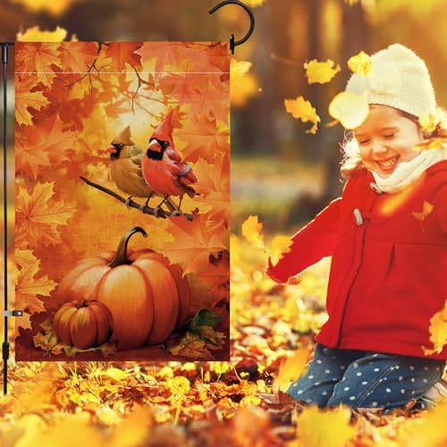 Lighted Cardinals Fall Garden Flag 12 x 18 Inch Double Sided Burlap Led Leaves Bird Garden Flag for Autumn Party Yard Outdoor Decoration - Image 5