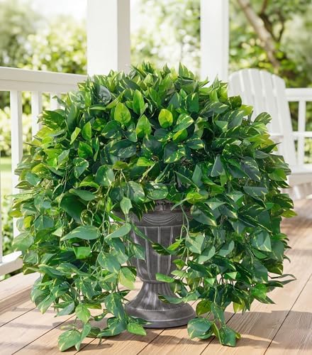 Faux Outdoor Plants Fake Hanging Plants for Outdoors Outside Decorations, 2 Pcs Green Faux Pothos Plant Vines Realistic UV Resistant Artificial Greenery for Planters Porch Garden Yard Front Door Patio - Image 2