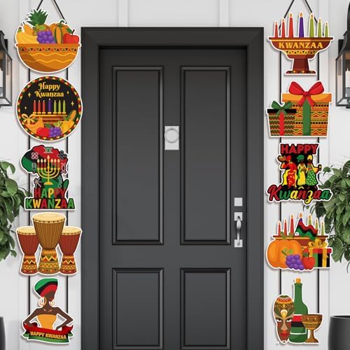 Yaomiao 2 Sets Happy Kwanzaa Porch Sign African American Tribal Party Door Banner Home Hanging Decor African Heritage Holiday Party Outdoor Indoor Wall Hanging for Kwanzaa Supplies - Image 3