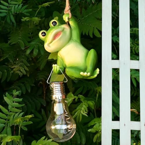 Frog Solar Lights Outdoor Garden Hanging Tree Decor Frog Figurines Yard Art by Juliahestia