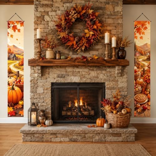 IVN Autumn Farm Porch Banner Pumpkin Pie Harvest Decor 2 Pcs - Image 3