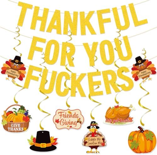 Thanksgiving Decorations, Friendsgiving Decorations, Glittery Thanksgiving Friendsgiving Banner for Mantel Font Porch, TFYF Thankful for You Fall Party Decorations for Indoor Home (Pre-Assembled)TFYFTZ (Gold 2) by Deneo