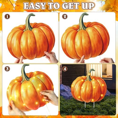 10 Pcs Lighted Pumpkin Fall Thanksgiving Yard Sign Stake Decor - Image 5